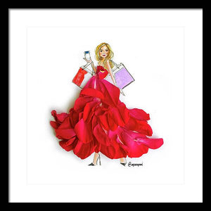 Red Floral Shopper - Framed Print